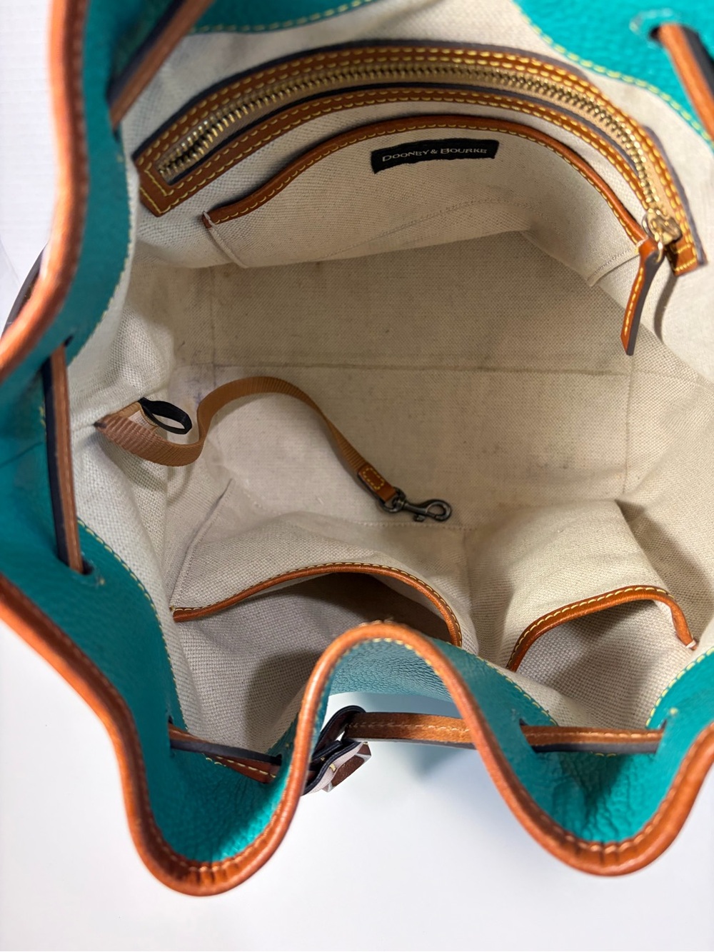 Dooney & Bourke Pebble Grain Leather Tasha Drawstring Shoulder Bag - Teal - Picture 7 of 9